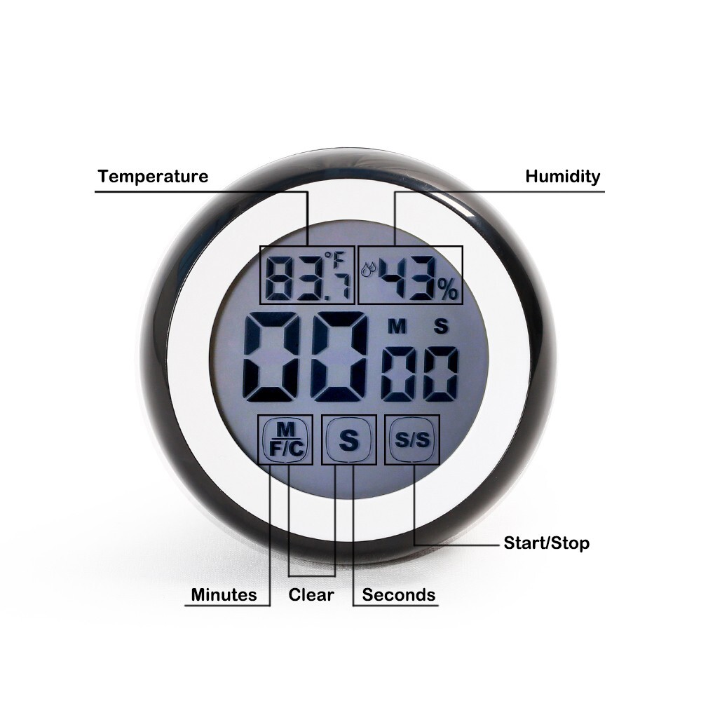 Digital Kitchen Timer with Magnetic Digital Thermometer Humidity, LED Display