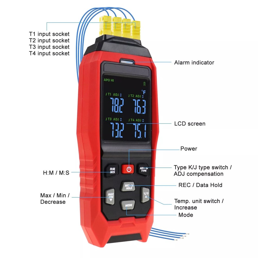 Real-Time Data Logging K/J Datalogger Thermocouple Thermometer ADJ Compensation