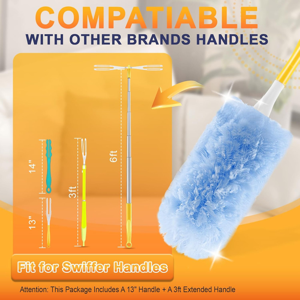 30-Pack Heavy Duty Duster Refills Compatible with Swiffer, 3FT Extendable Handle