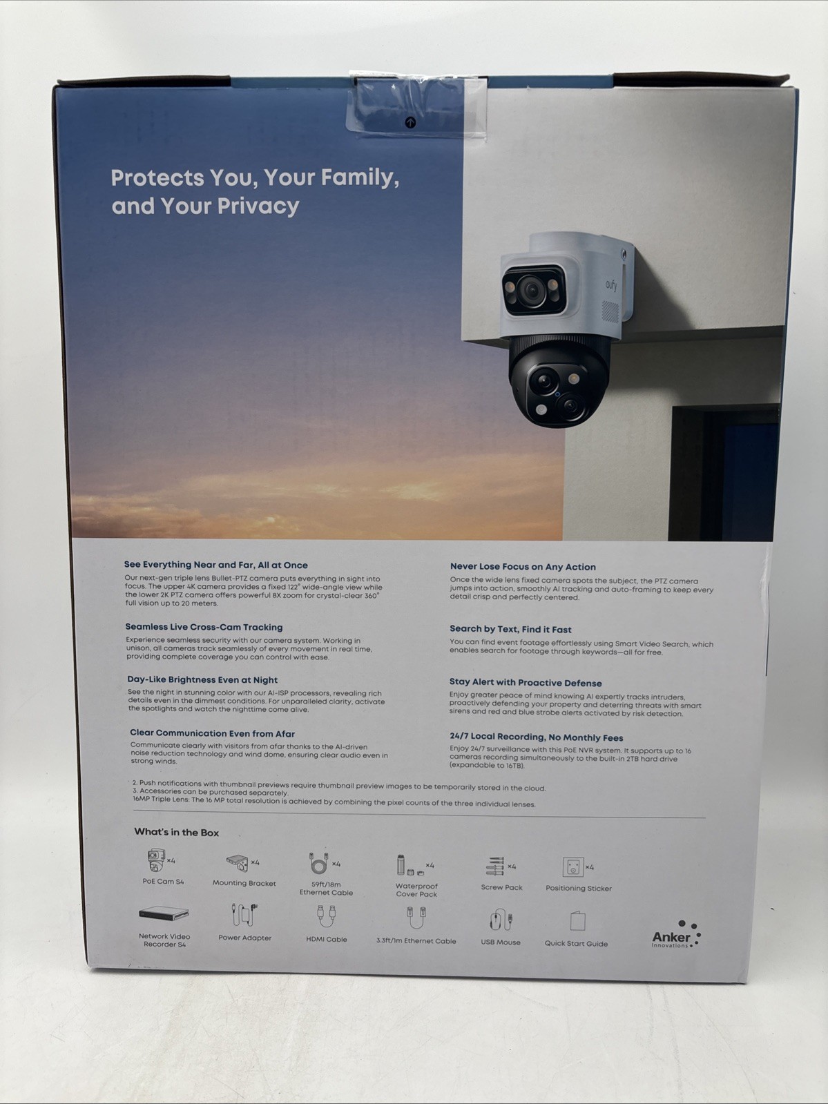 eufy PoE NVR Security System S4 Max 8CH NVR w/4 PoE Bullet 2TB - White - NEW