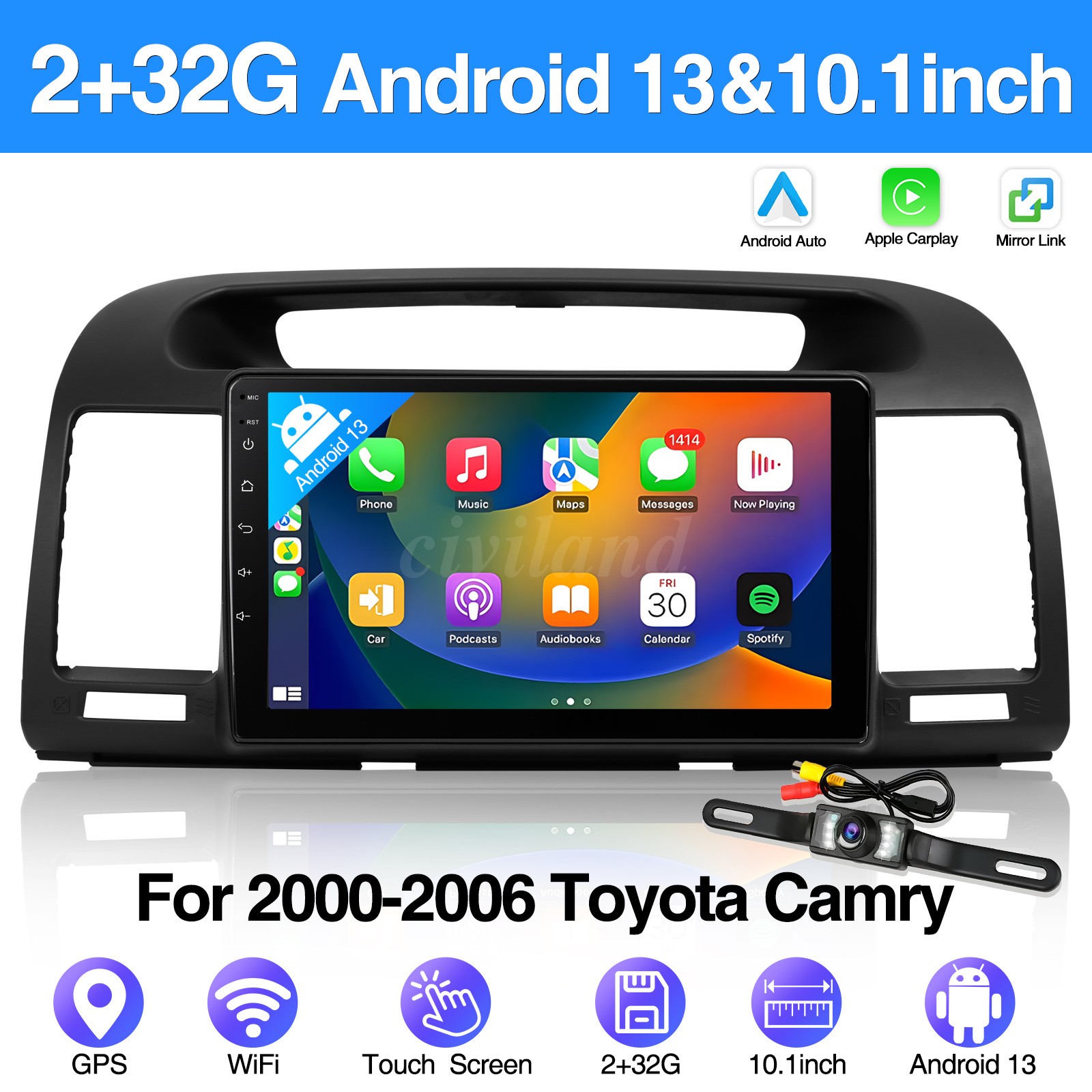 Apple Carplay For Toyota Camry 2000-2006 9" Android Car Radio Stereo GPS Navi