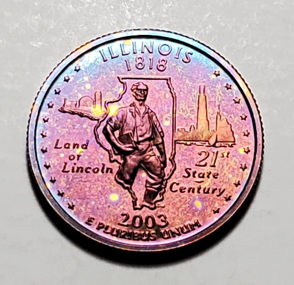 TONED 2003 S ILLINOIS STATE QUARTER CLAD PROOF UNC #C4039