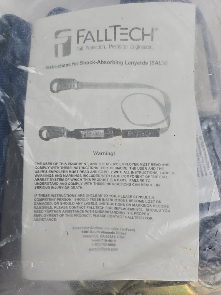 FallTech 6ft Shock Absorbing Lanyard - Wraptech carabiner