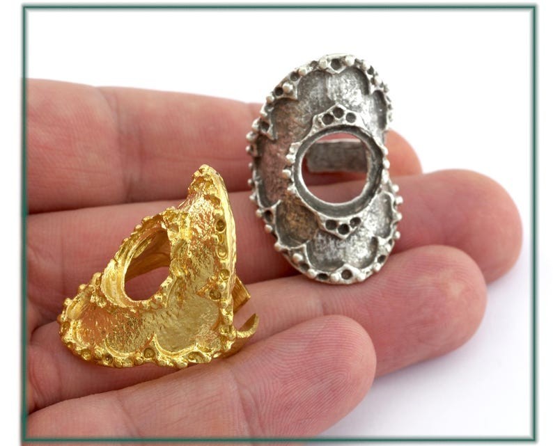 Boho Ring Blank Adjustable Ring Bezel Raw Brass Antique Silver Plated brass 2589
