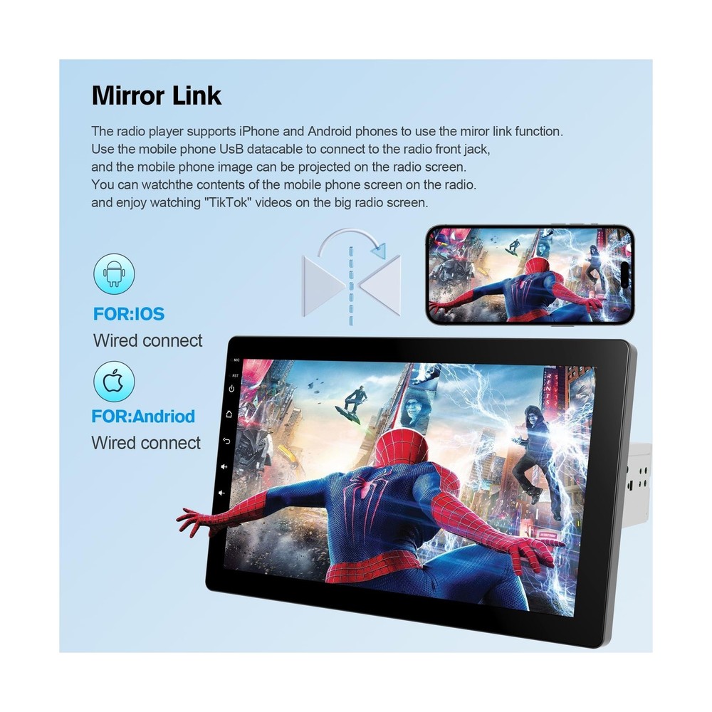 10.1" Rotatable Touch Screen Car Stereo Single Din - Android 13, Wireless Car...