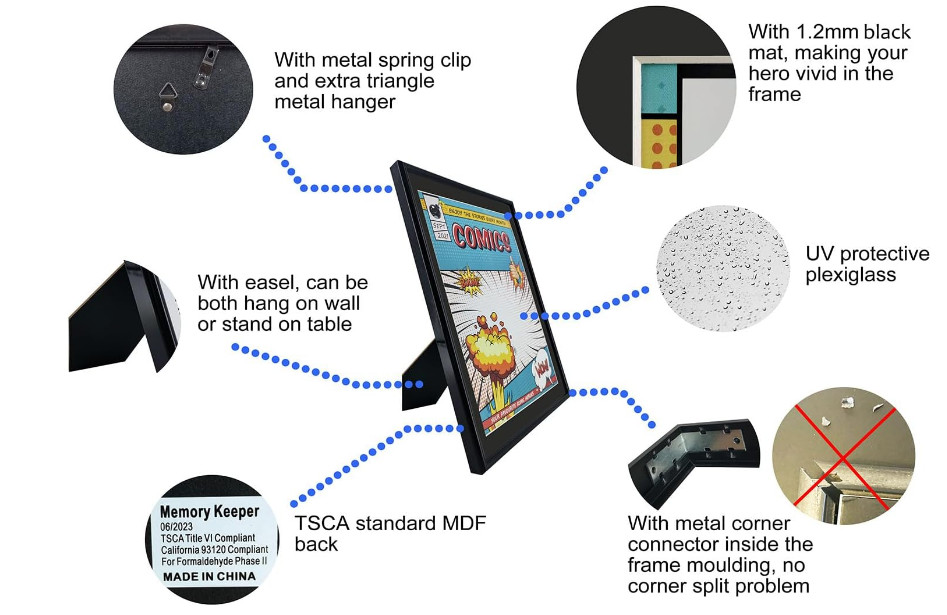 8 Pack Comic Book Frames, Fits Current 6 3/4 X 10 1/4, Wall/Tabletop Display