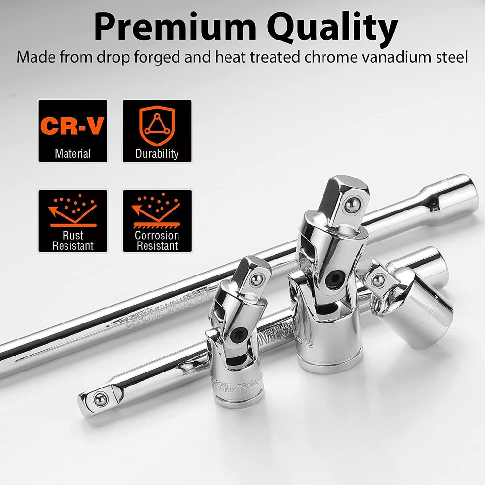 VALUEMAX 9 PCS Socket Accessory Set 3/8" Drive Extension Bar Set Chrome Plated