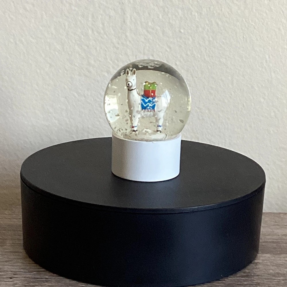 Llama & Present  Snow Globe  Miniature 2.5” H Glitter
