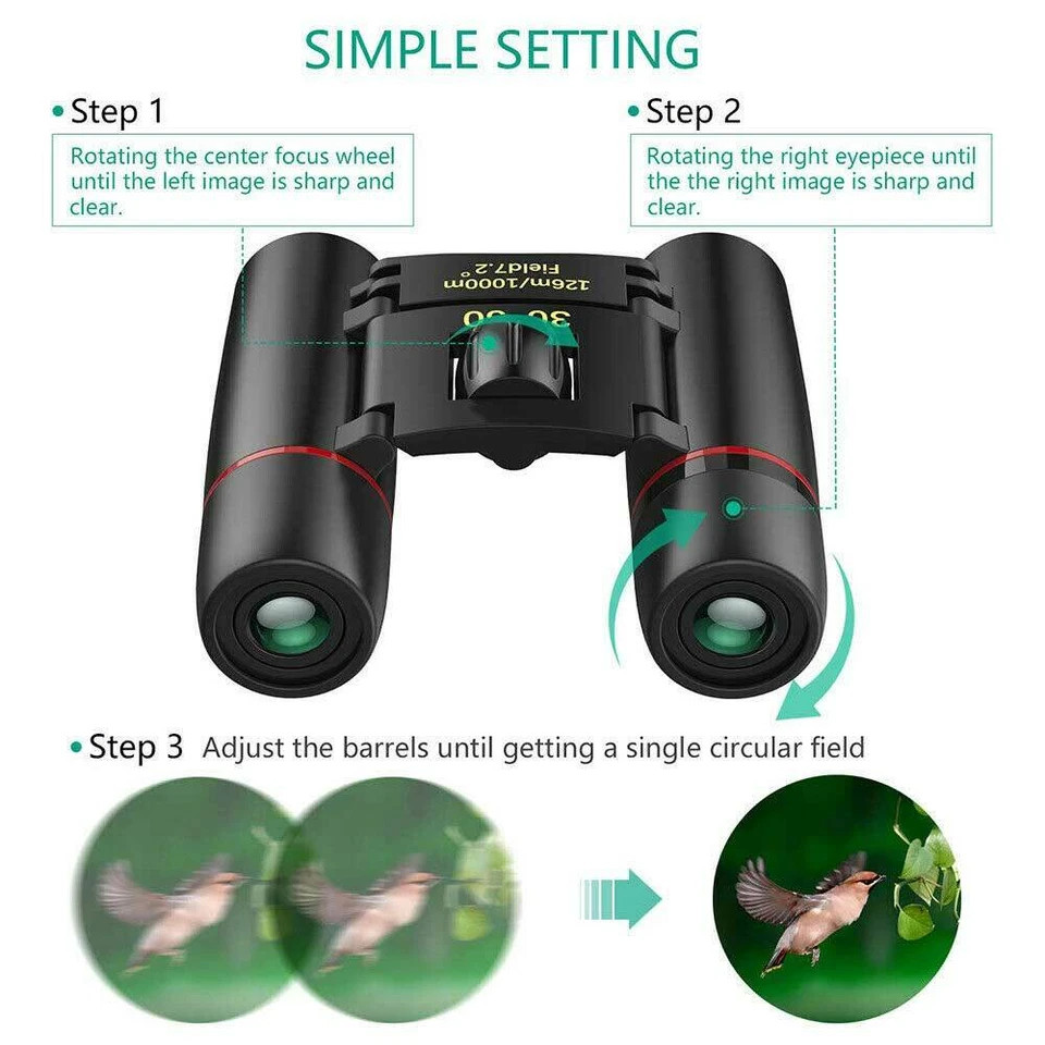 30X60 Zoom Binoculars Day/Night Vision Travel Outdoor Mini Hunting Telescope