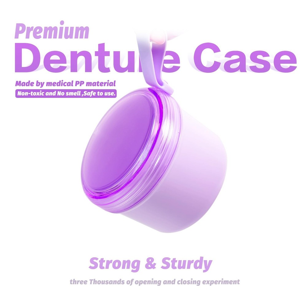 Large Denture Case, No-Leak Denture Container Cups for Soaking Full & Partial...