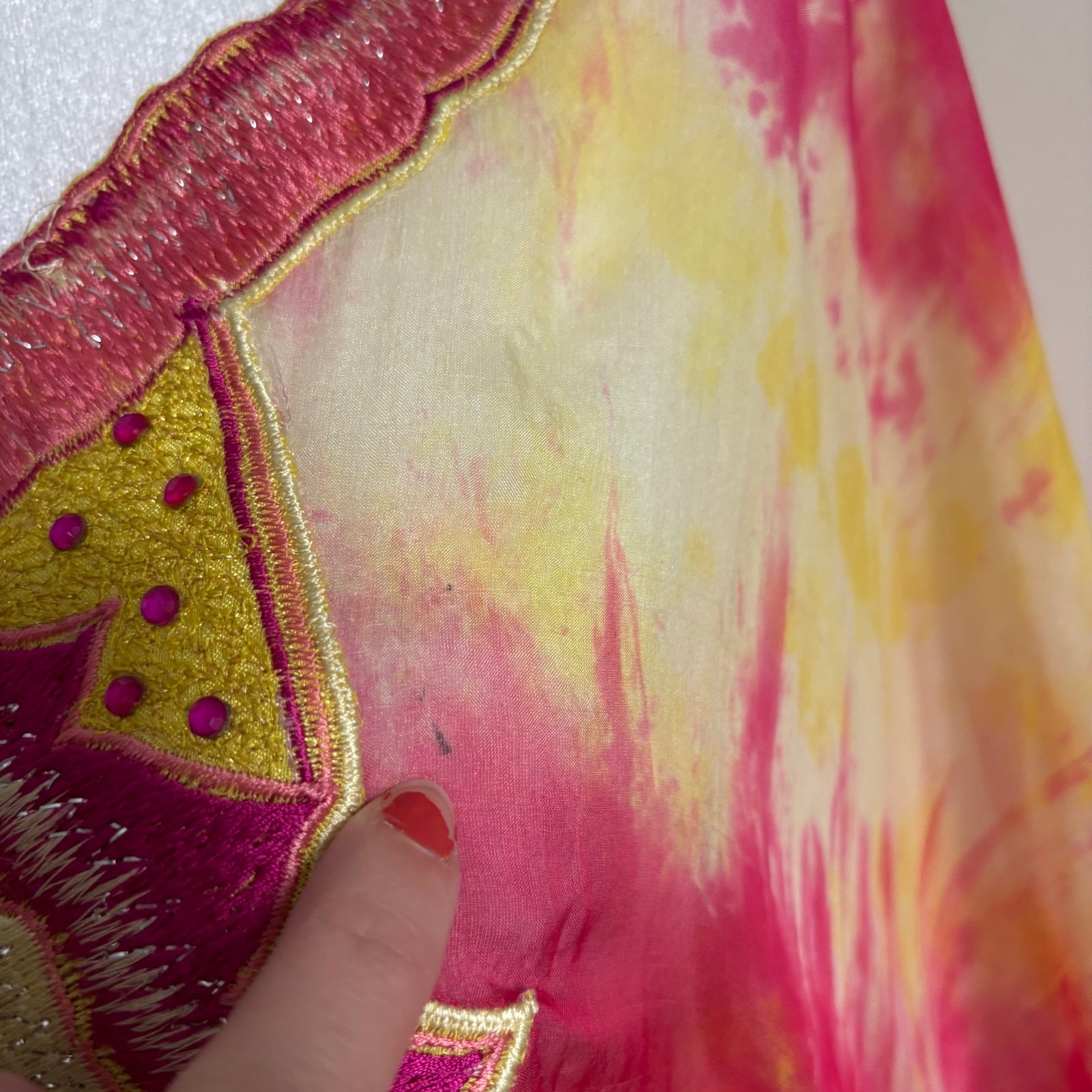 Stunning Silk Women’s Tie Dye Multicolor Kaftan Boho Ethereal Coverup OS