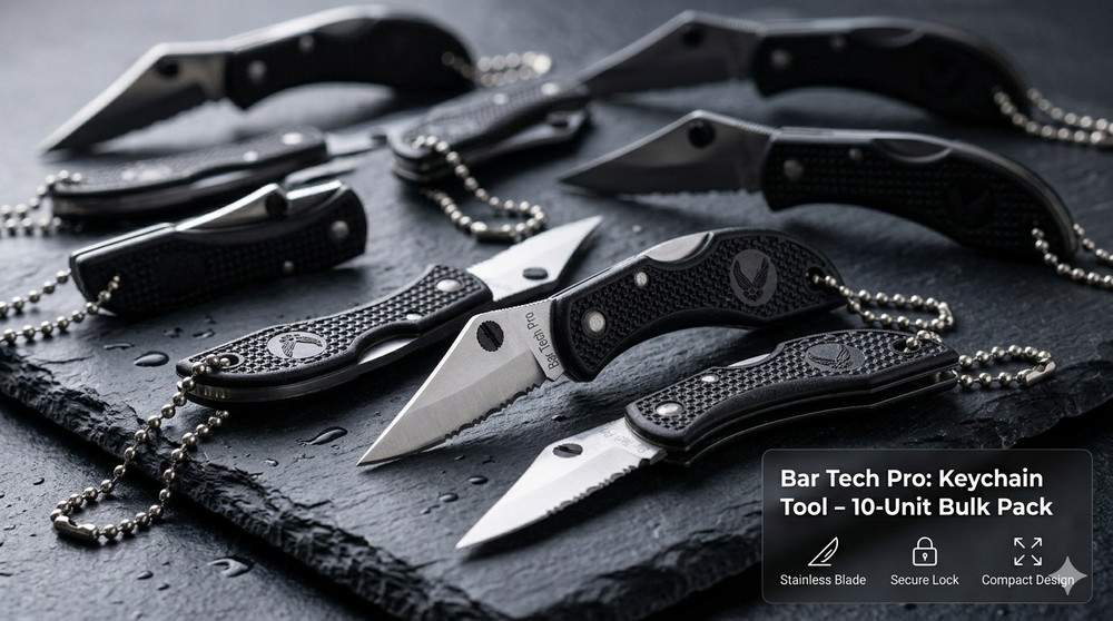 Bartech Pro Small Mini Half-Serrated Key Chain Pocket Knives, 10 Pack