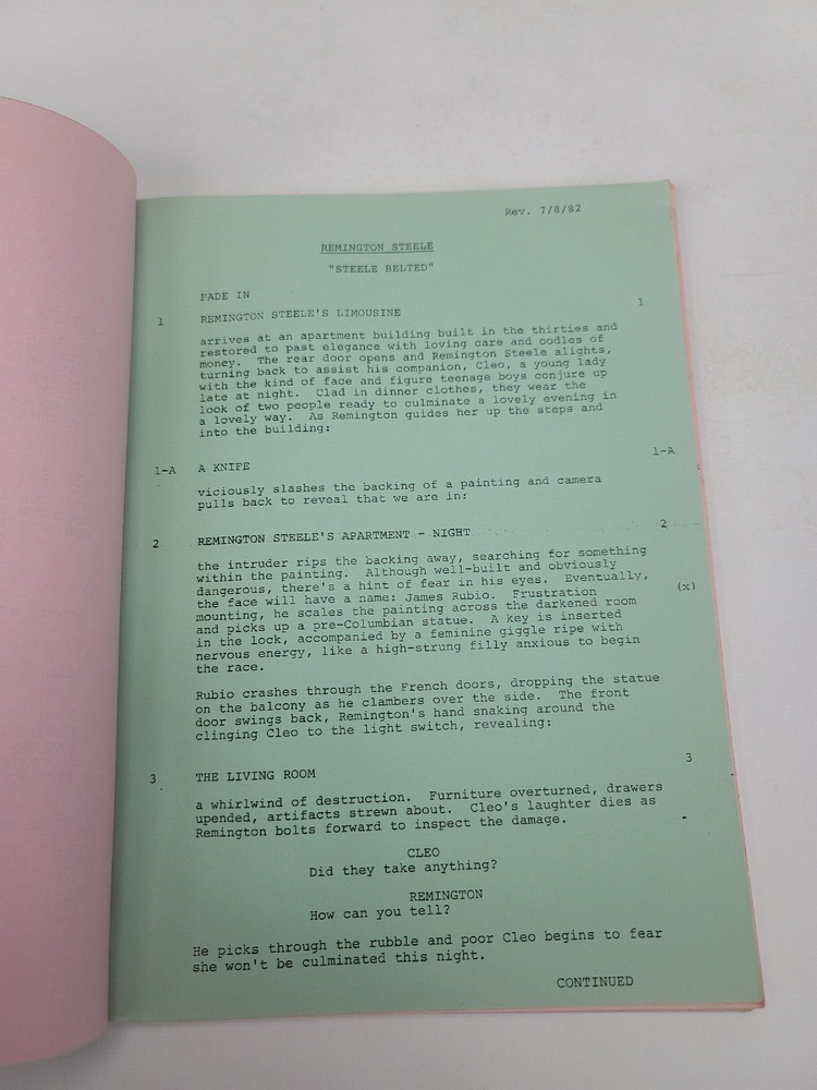 REMINGTON STEELE / Michael Gleason 1982 TV Script Pierce Brosnan "Steele Belted"
