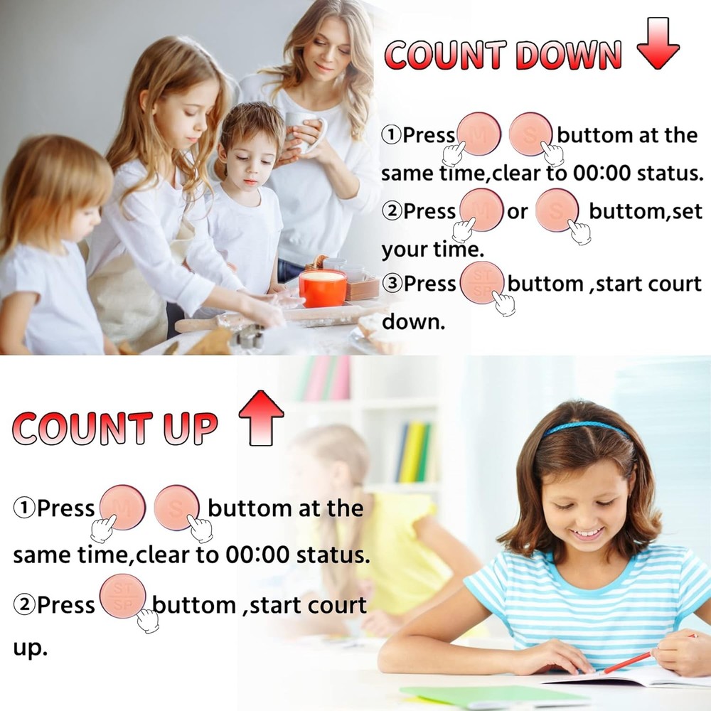 2PCS MAGNETIC DIGITAL KITCHEN TIMER Portable Classroom Kitchen LED Display Alarm