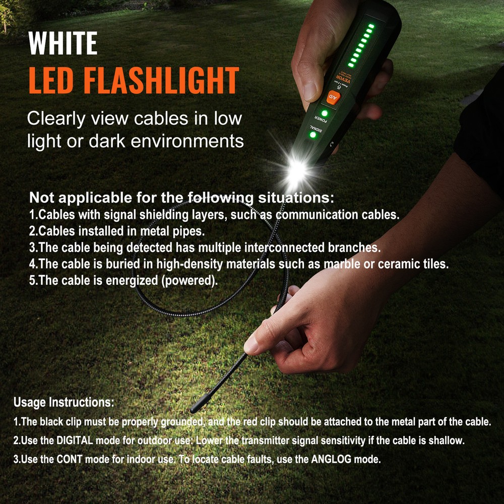 VEVOR Underground Cable Locator 6.5 FT Max. Detection Depth Wire Break Detector