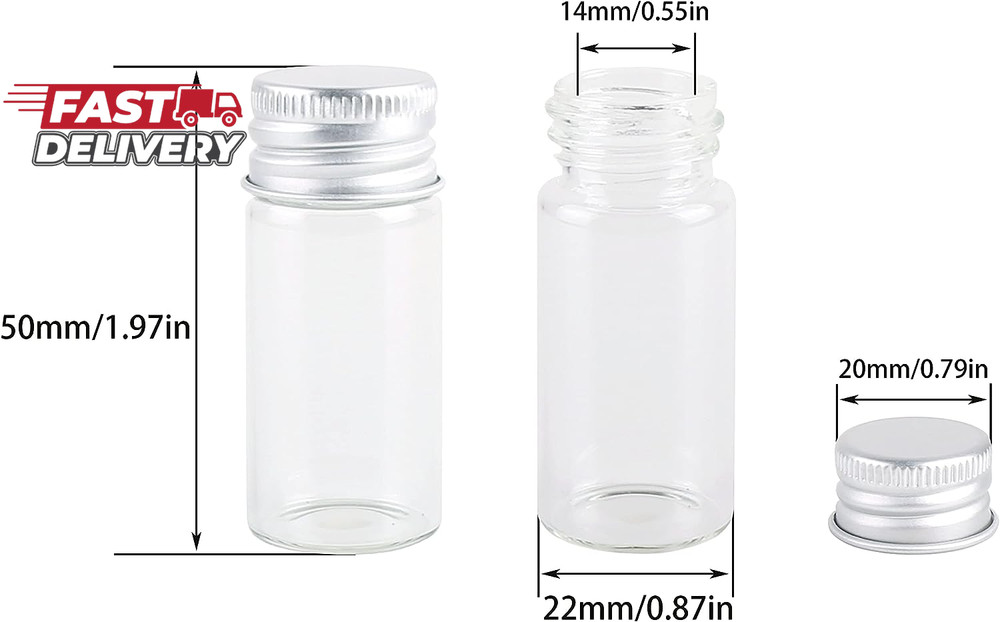 Maxmau 100 10Ml Vials Small Mini Tiny Glass Bottles Clear Empty Jars with Alumin