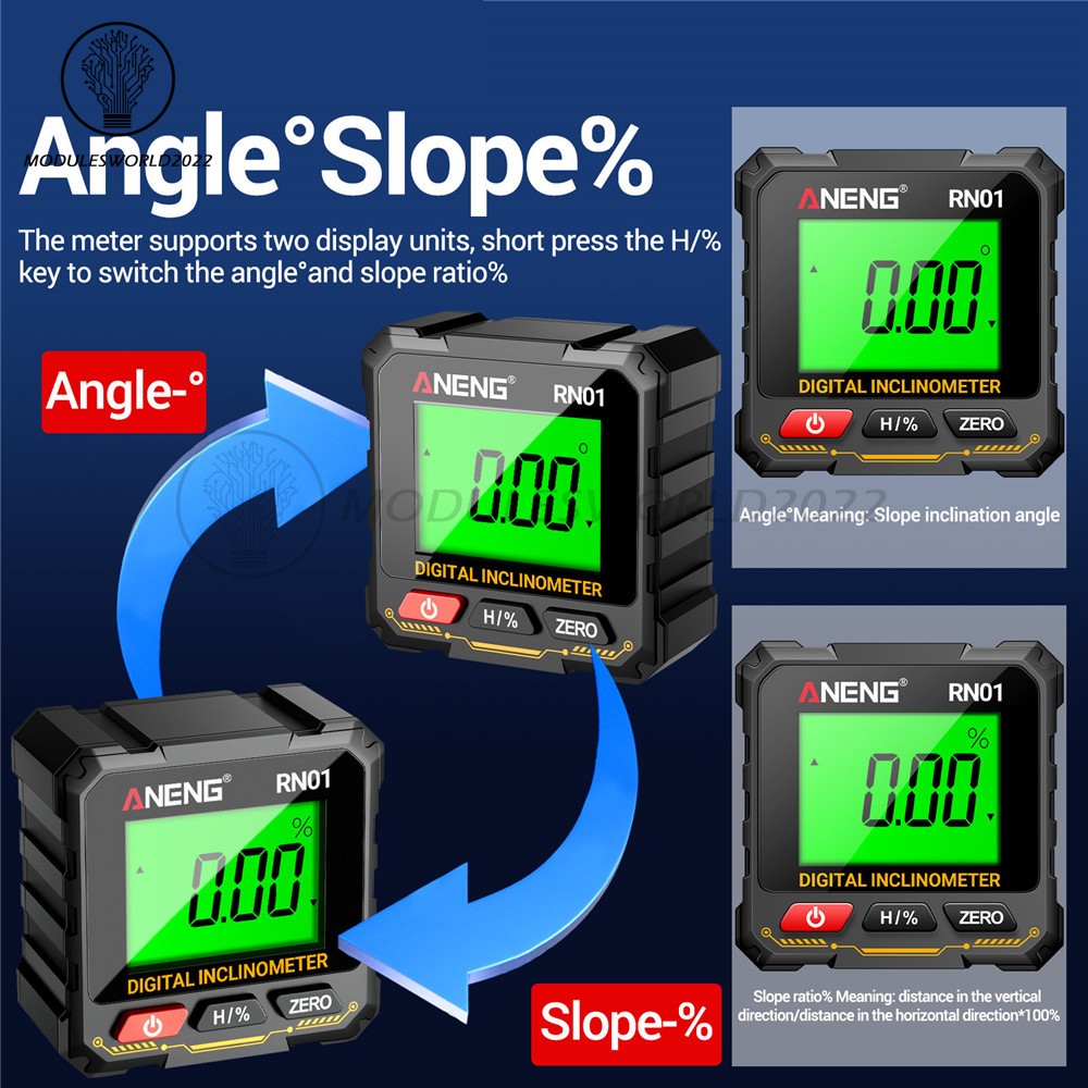 ANENG Digital Angle Finder Magnetic Protractor Level Box Inclinometer Tool 360°