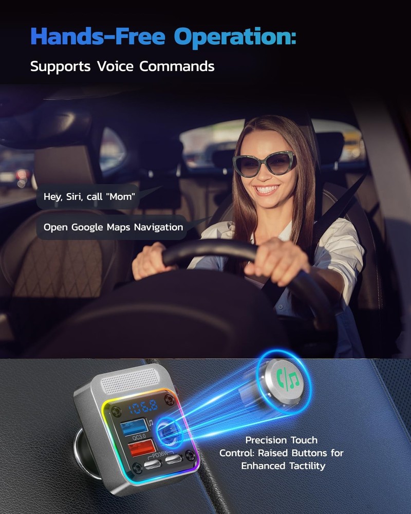 Nulaxy 54W Bluetooth 5.3 Car Adapter with 4 Charging Ports [PD 36W & Silver