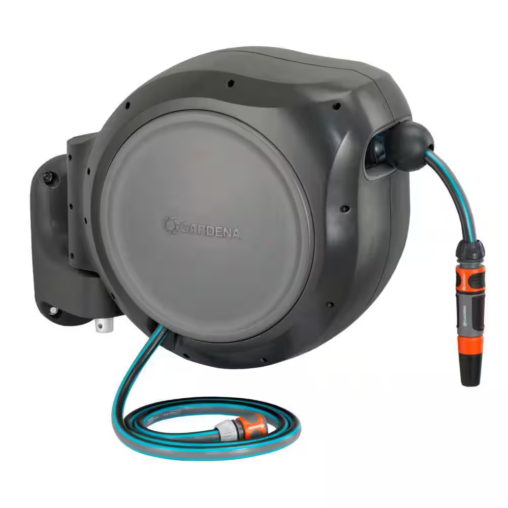 100 Ft. Wall Mounted Retractable Hose Reel for Storage with Automatic Lock and S
