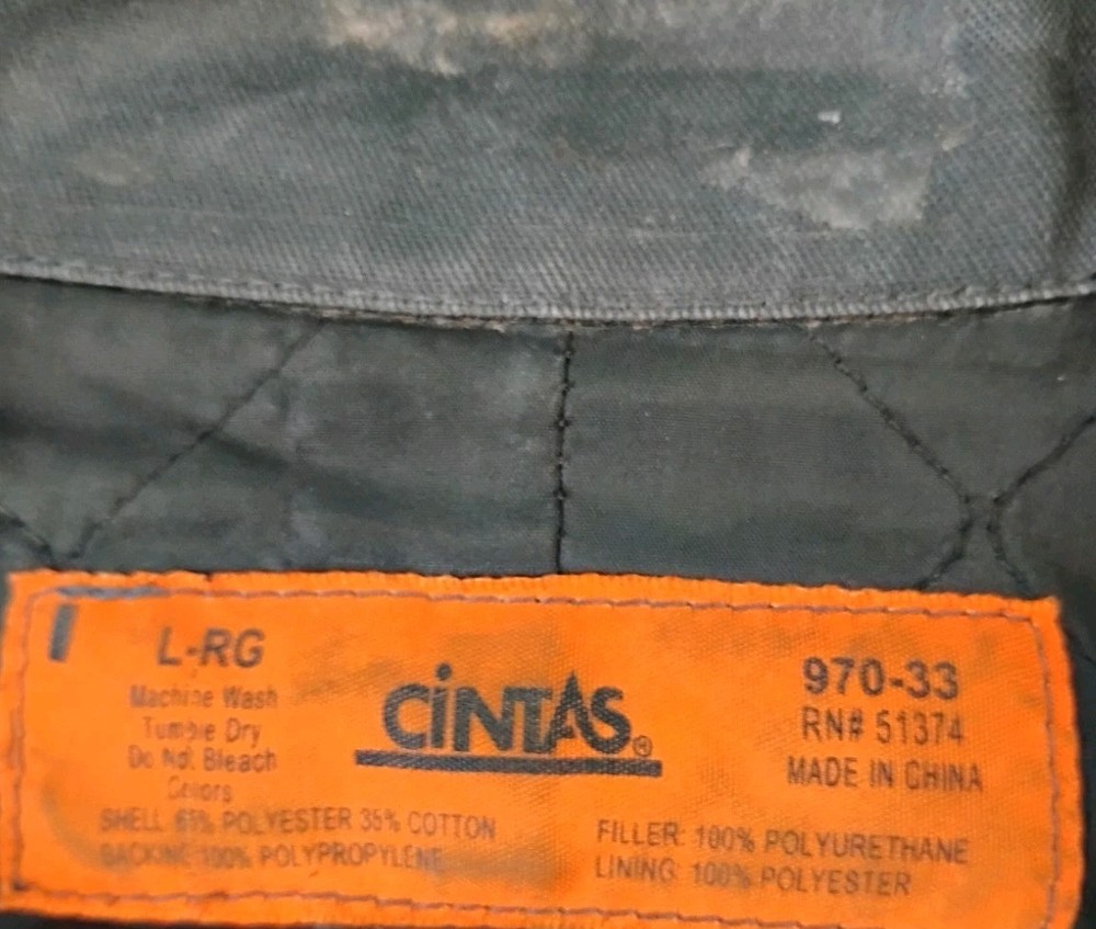 Tires Plus Work Uniform Quilted Jacket Coat Large Gray Full Zip