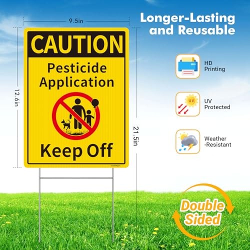 Caution Pesticide Application Keep Off Sign for Yard with Stake Kit, 2Pack