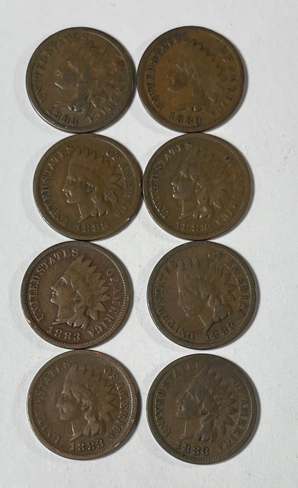 1883 Indian 1C 8 pcs (#18809) VG+ some with lite issues