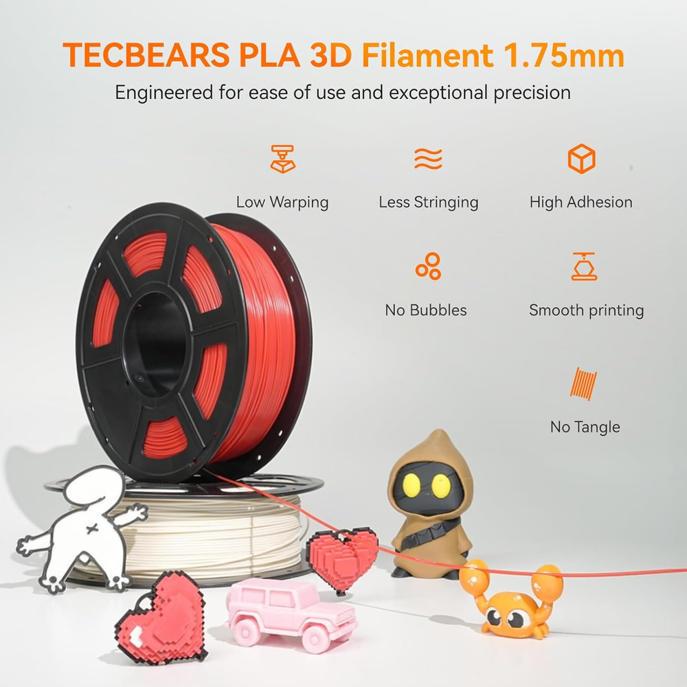 TECBEARS 8KG PLA 3D Printer Filament Bundle 1.75mm Less Stringing Entry Level
