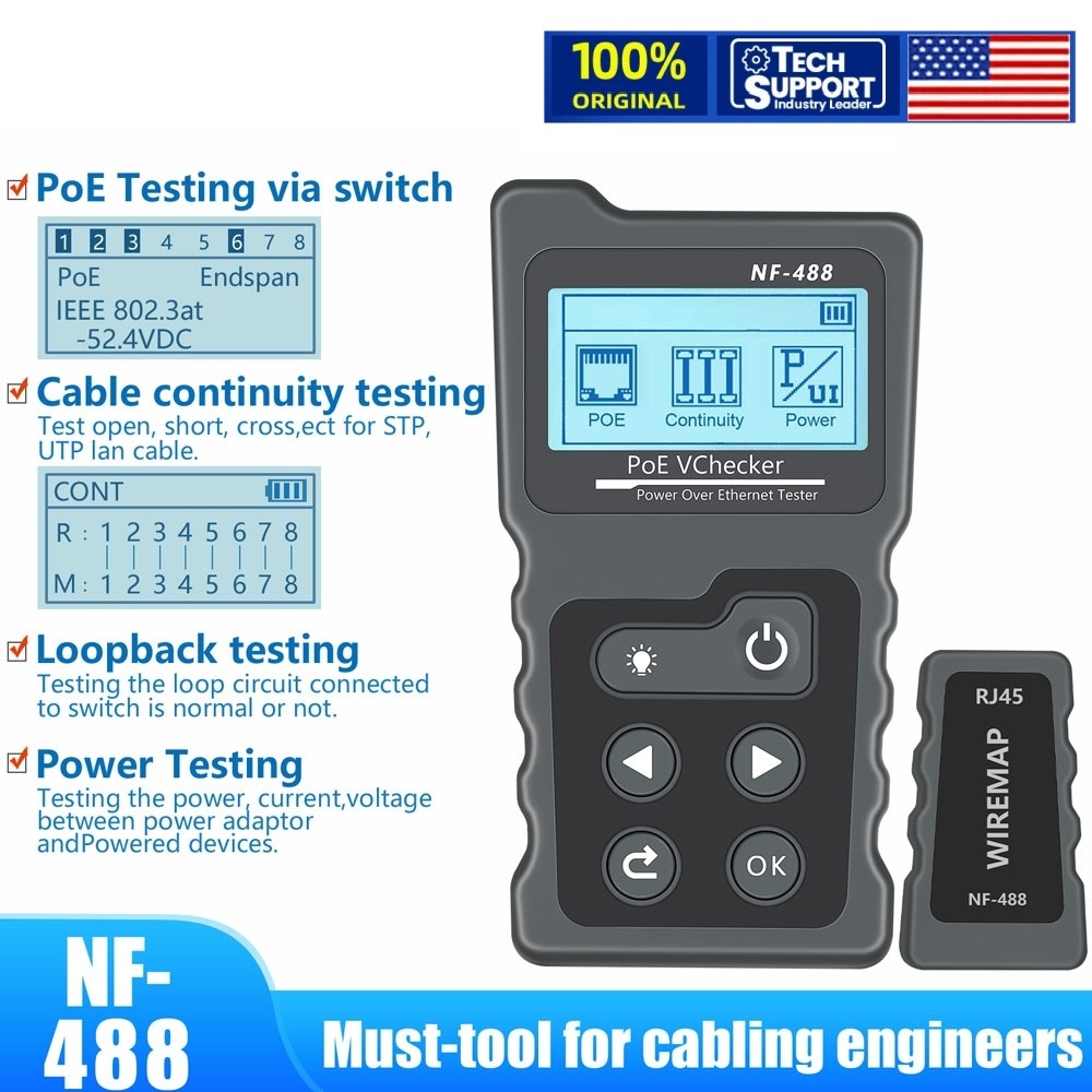 NF-488 POE Tester For Power Over Ethernet Network Cable Continuity Check