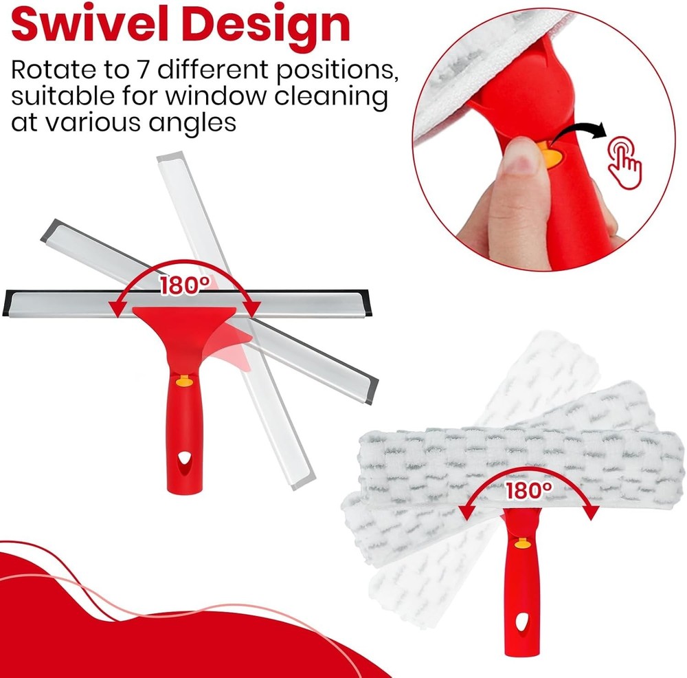 Window Cleaning Kit with Rotatable Squeegee and Microfiber Scrubber Window Clean