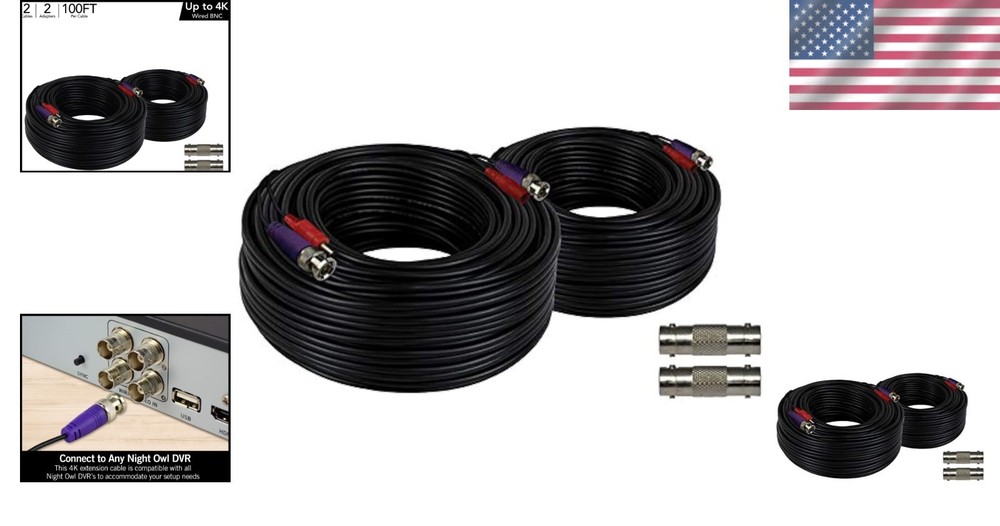 100 Ft. In-Wall Rated Video Power Camera Extension Cable 2-Pack - Weatherproof