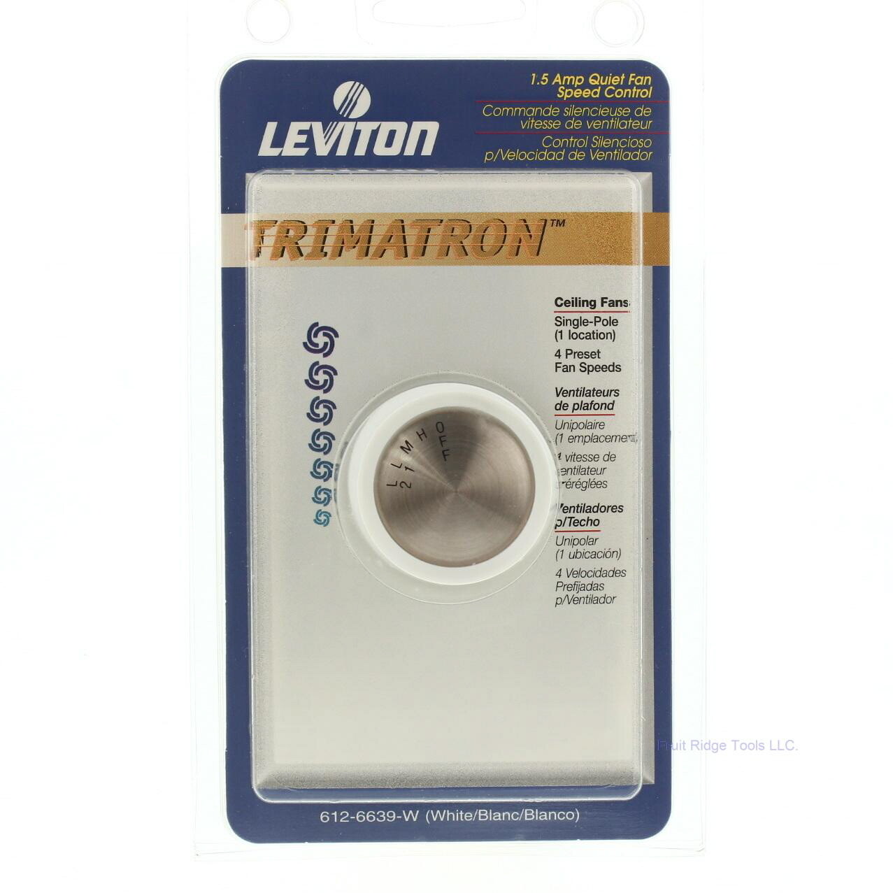 Leviton White 4-Speed Stepped Ceiling Fan Speed Control 1.5A Single Pole 6639-W