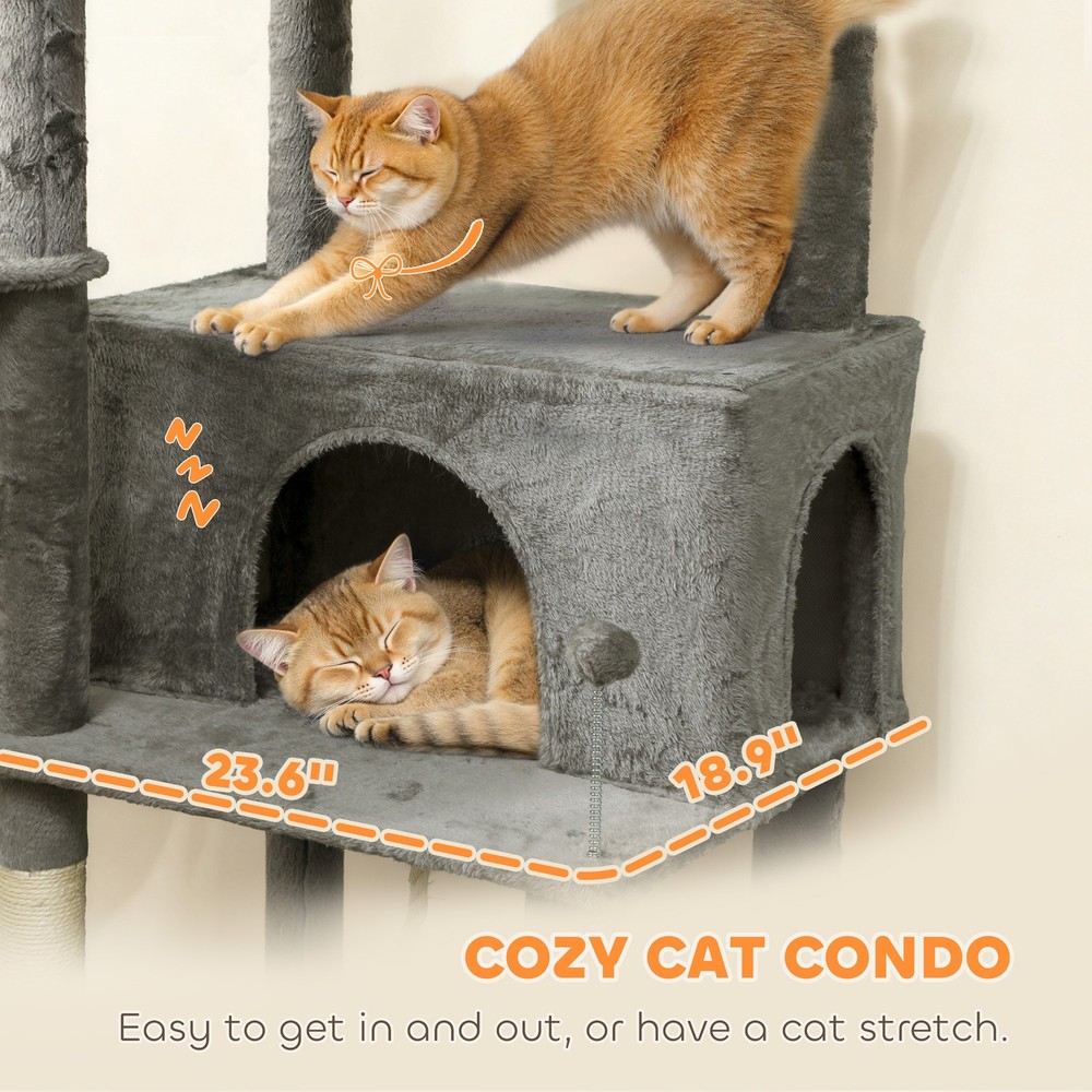 Multi-Level Cat Tree with 2 Condos, 80" Tall Cat Tower for Indoor