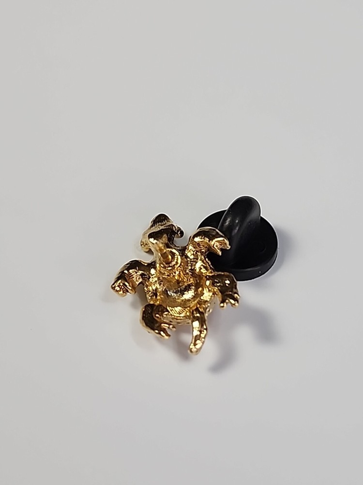 Turtle Lapel Pin Gold Color Cross Hatch Texture
