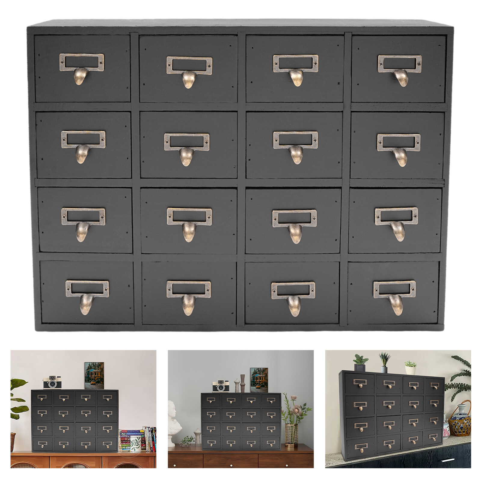 16 Drawers Vintage Tabletop Library Card Catalog Cabinet Apothecary Storage Box