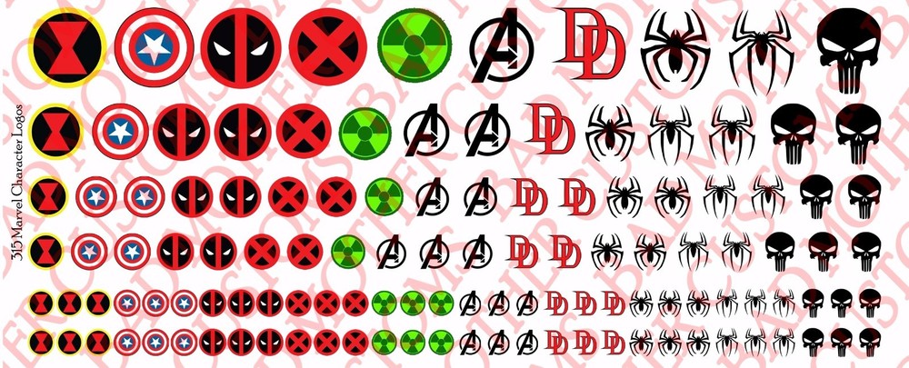 Decals: Marvel Character logos - Waterslide Decals Various Sizes
