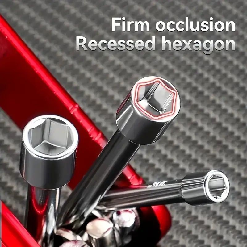 6pc Folding Hex Key Wrench Set SAE Metric Adjustable Nut Driver Chrome Vanadium