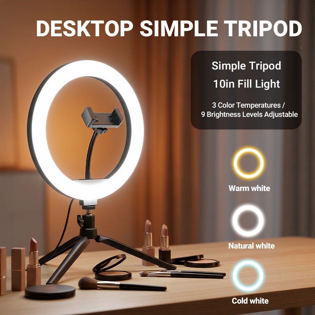 10-inch Ring Light LED Fill Light with Three Color temperatures for Live Video