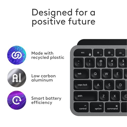 MX Keys S for Mac, Wireless Fluid, Precise Full Size Space Grey Keyboard