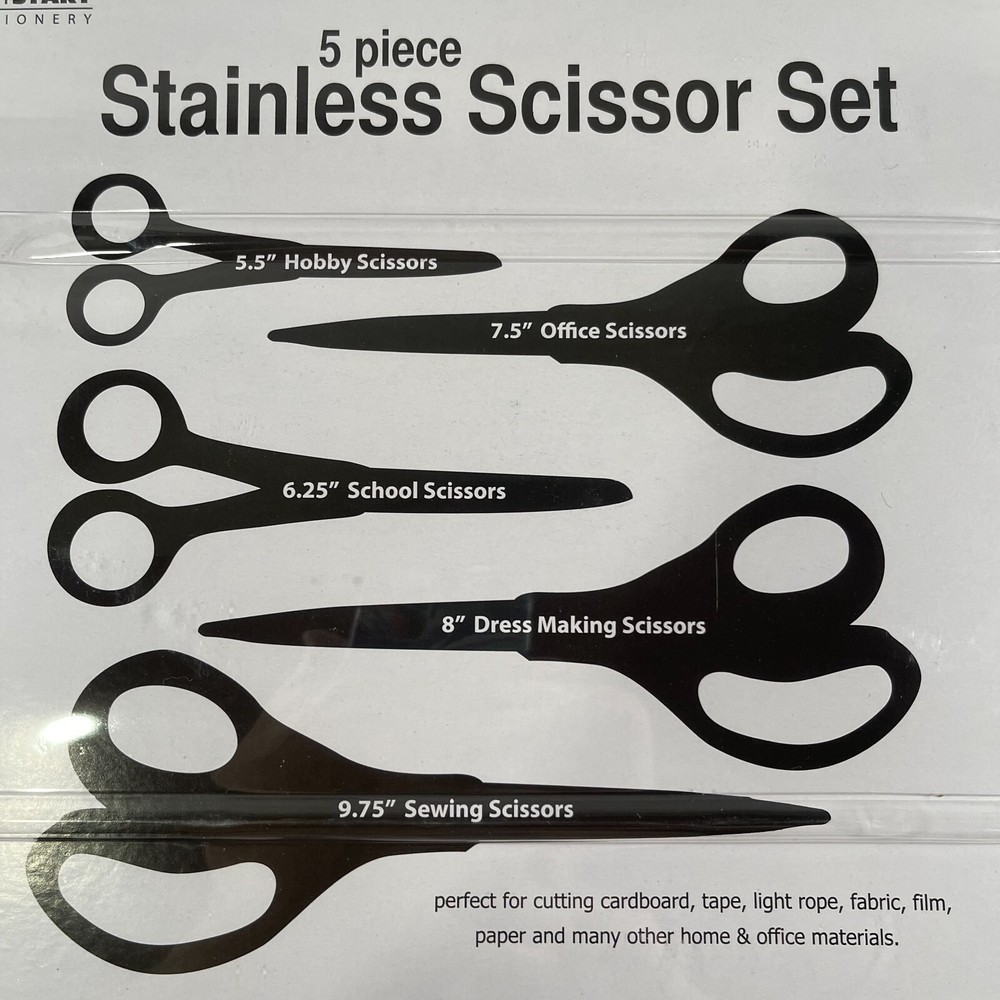 5 Piece Stainless Scissors Set Soft-grip Handle for School Office Multipurpose