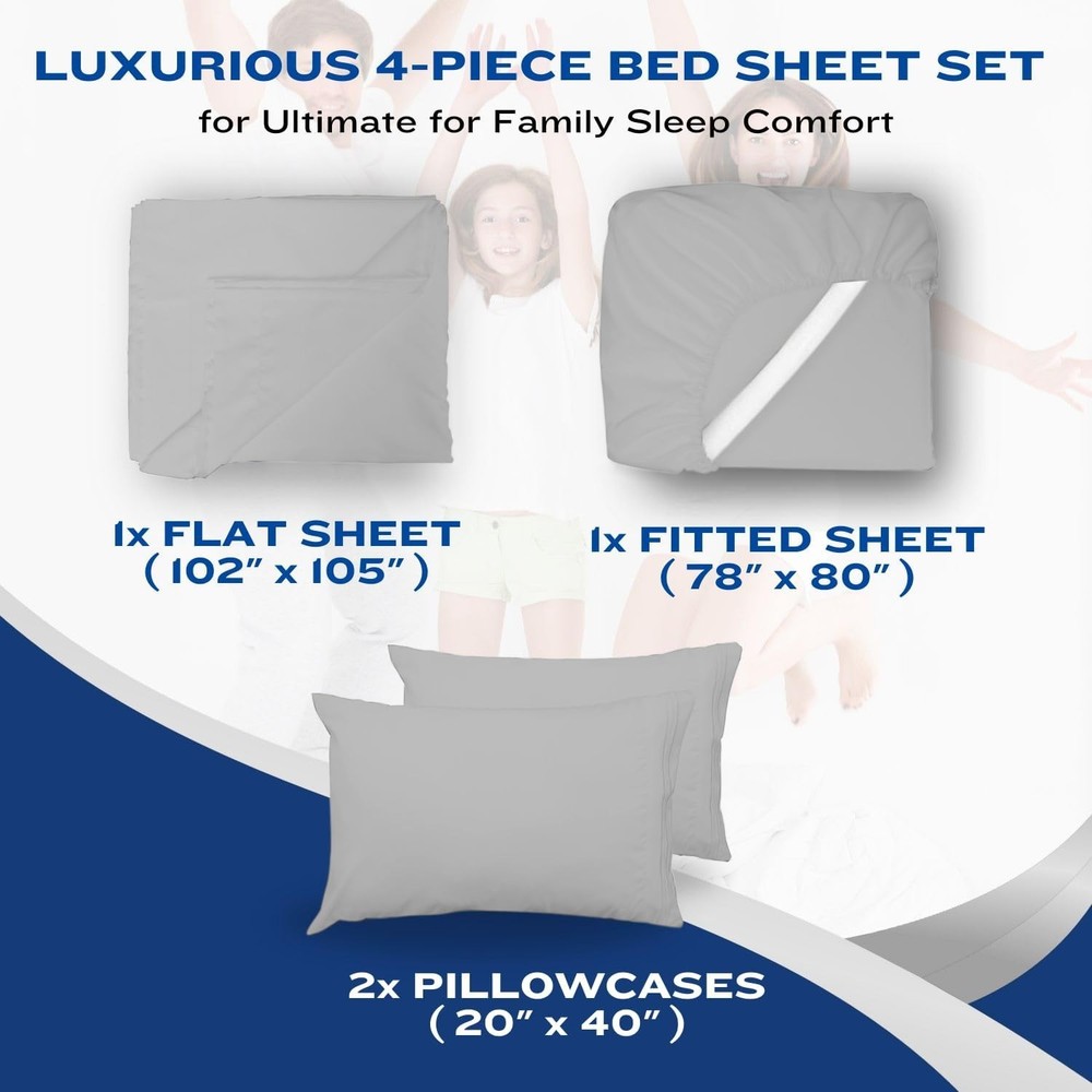 4-Piece Queen Sheet Set - Extra Deep Pocket, Cooling Microfiber Bedding