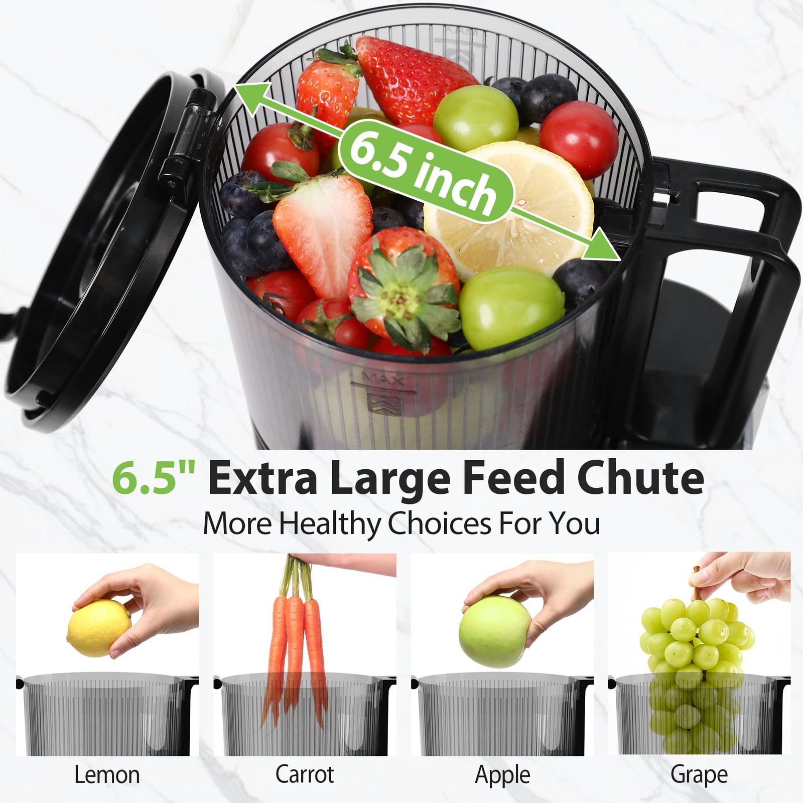 Cold Press Juicer, 6.5" Extra Large Feed Chute Juicer Machines, 350W Slow Mas...
