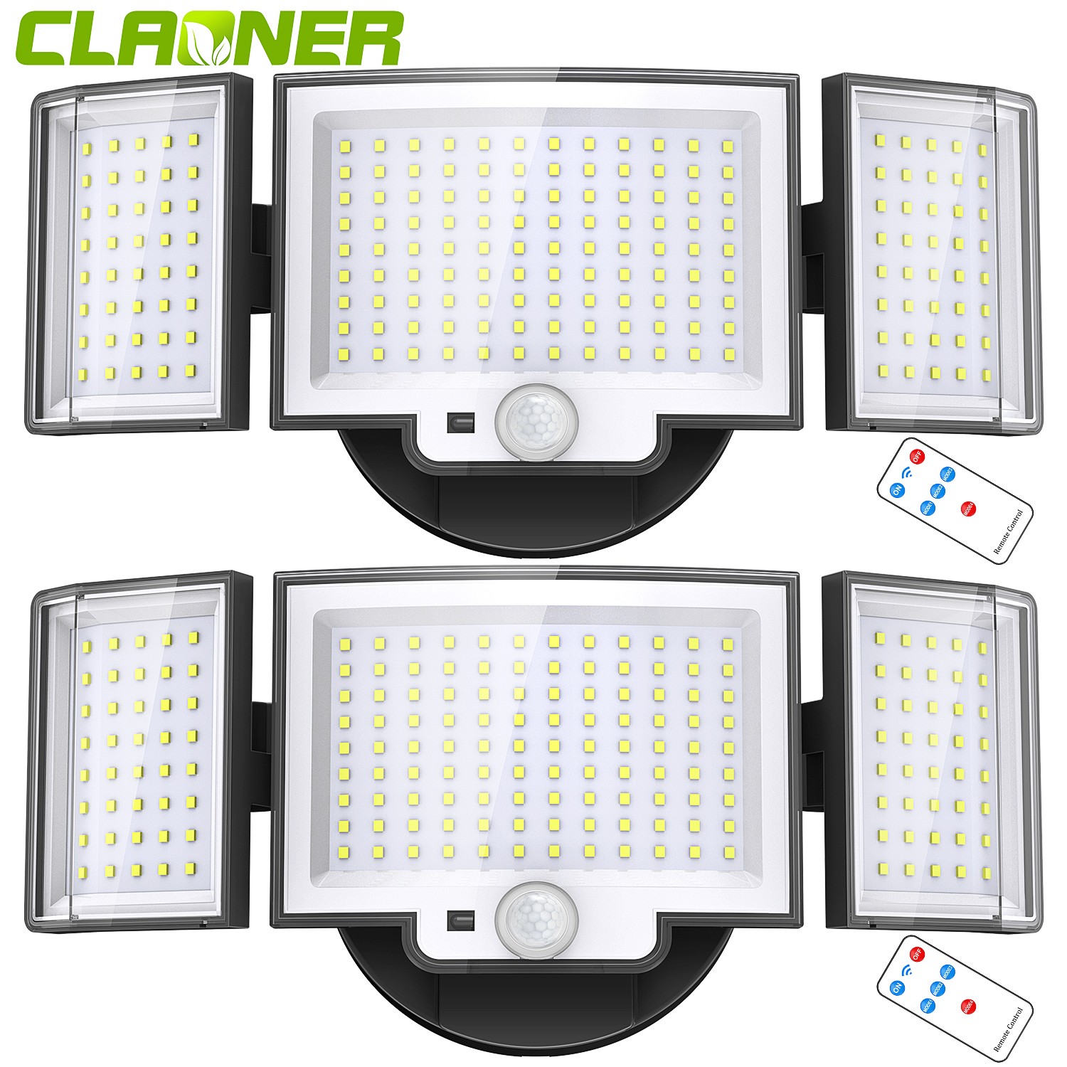 2 Pack 188LED Security Light Motion Sensor Outdoor 3 Head  Floodlight Waterproof