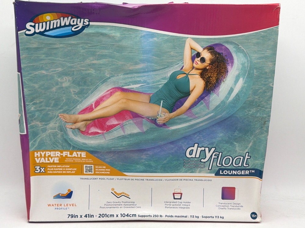 SwimWays Dry Float Lounger Translucent Pool Float With Zero Gravity Positioning