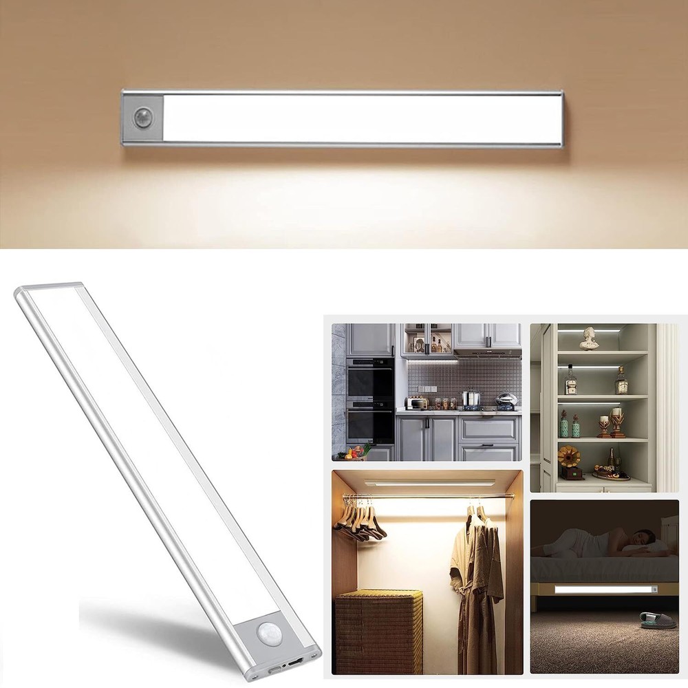 70-LED Motion Sensor Cabinet LightUnder Counter Closet Lighting Wireless USB ...