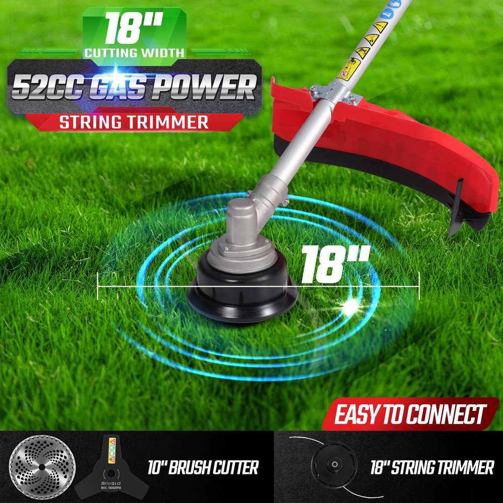 52cc 2-Cycle Weed Wacker Gas Powered 3-in-1 String Trimmer/Edger Grass Trimmer
