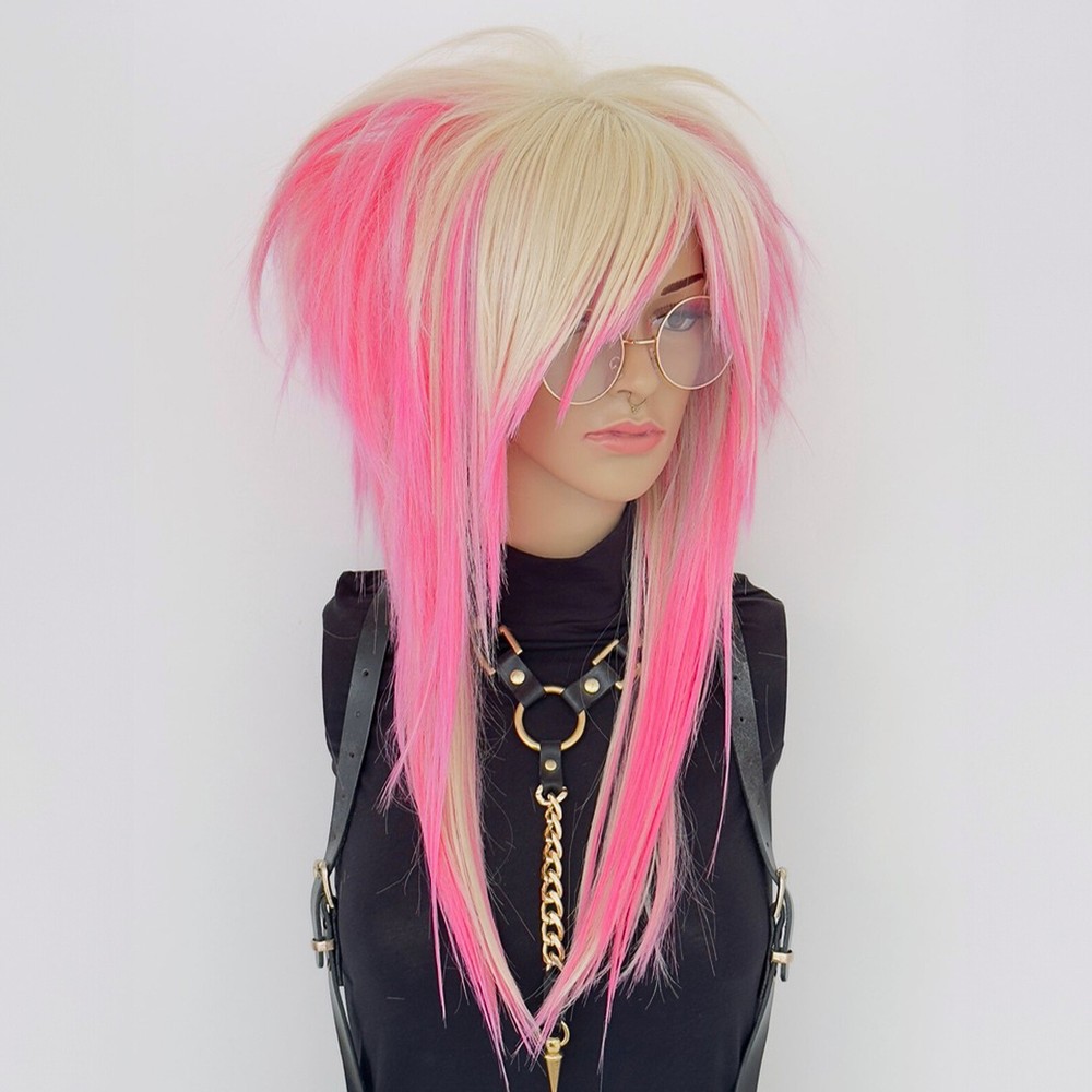 Blonde Pink Emo Scene Wig - Handcrafted Custom Made Layered Cut with Side Bangs