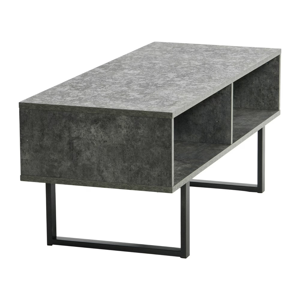 TV Stand Coffee Table with Rectangular Storage Compartments Rustic Slate Concret