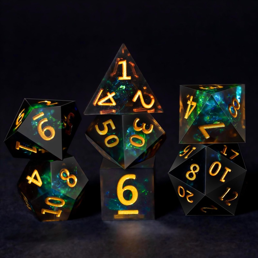 Resin DND Dice Set, 7 Pieces Handmade Sharp Edge Polyhedral Dice for Dungeons...