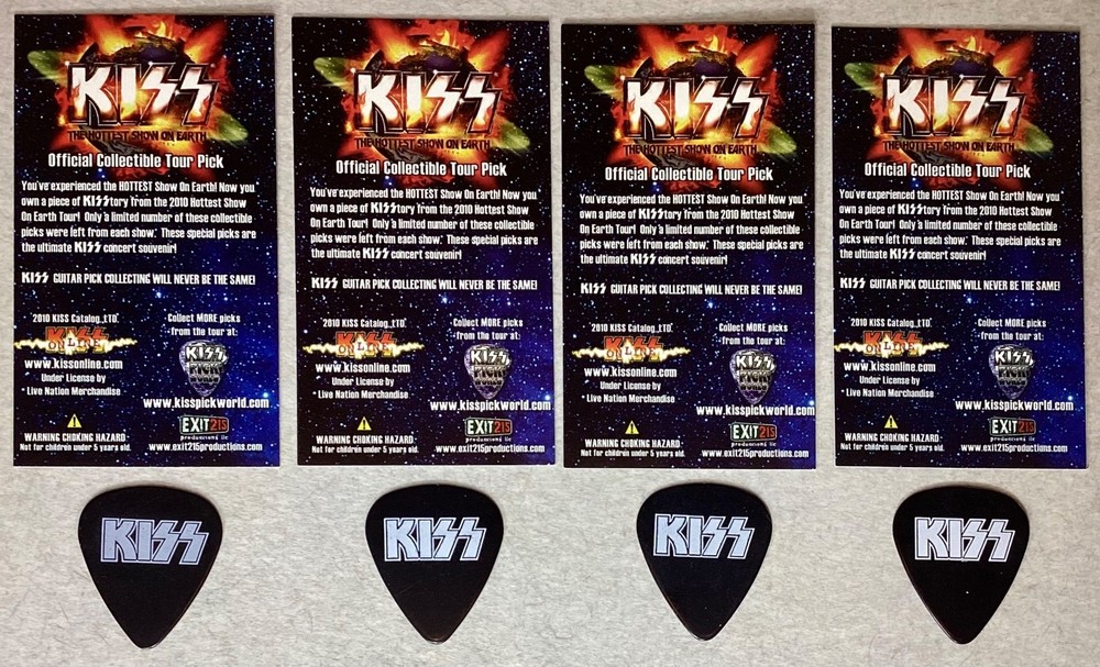 💥Rarer set 4 official KISS cards & white on black icon guitar picks -free ship!