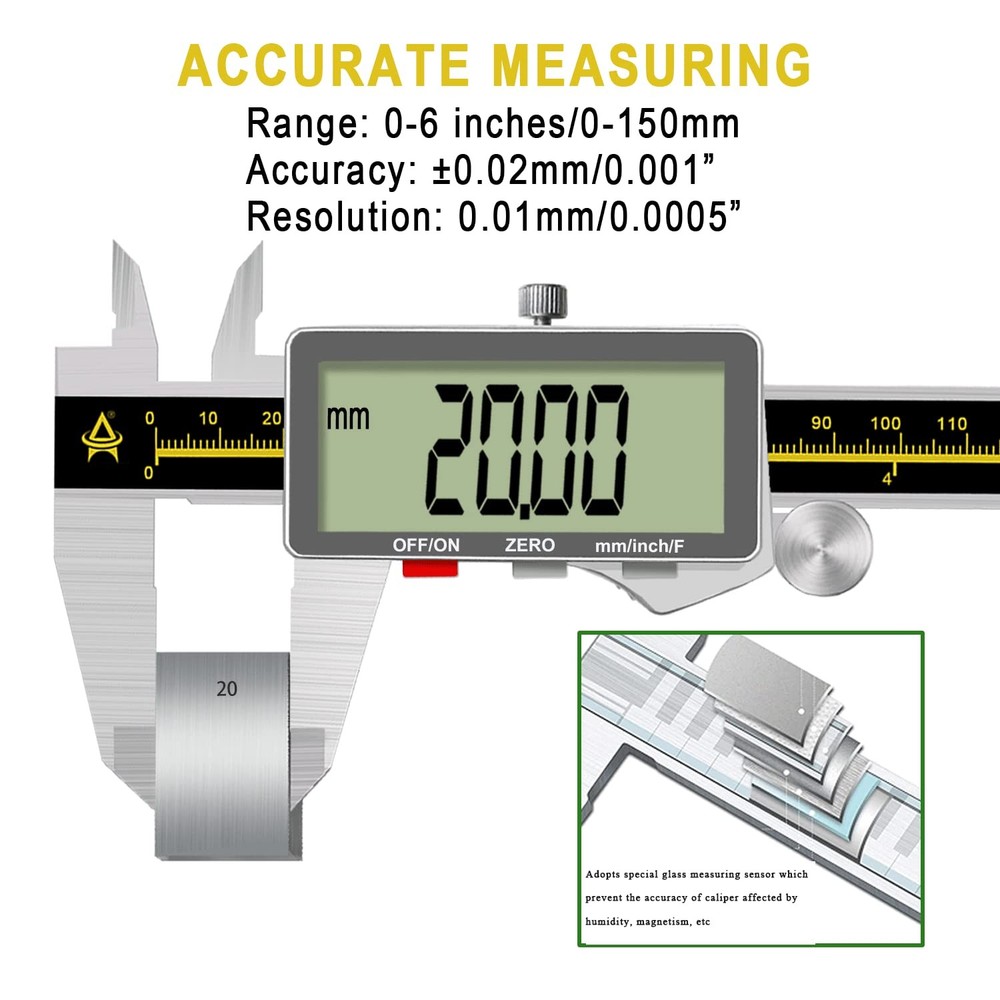 Digital Caliper,0-6" Vernier Calipers Measuring Tool-Electronic Micrometer wi...